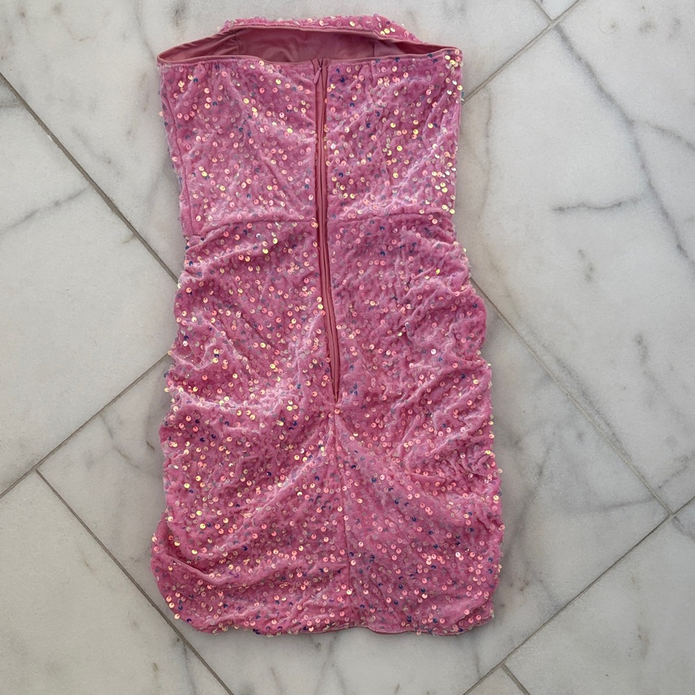 SHEIN Pink Sequin Ruched Mini Dress - Picture 2 of 3